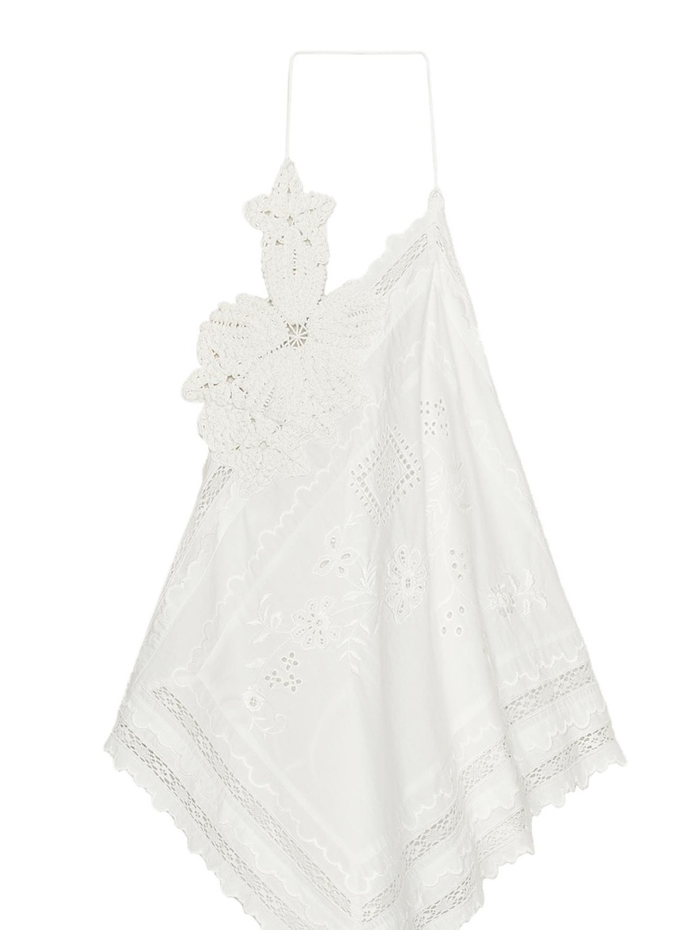 Zara White Crochet Halter Top with Embroidered Detail